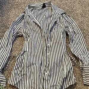 Worthington Black and White Striped Button-Front Blouse